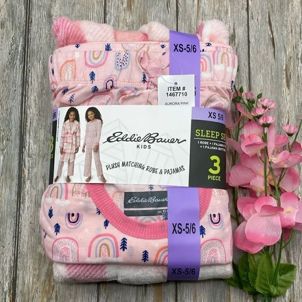 Eddie Bauer Girls 3-Piece Cozy Plush Robe and Pajama Lounge Sleep Set Size XS